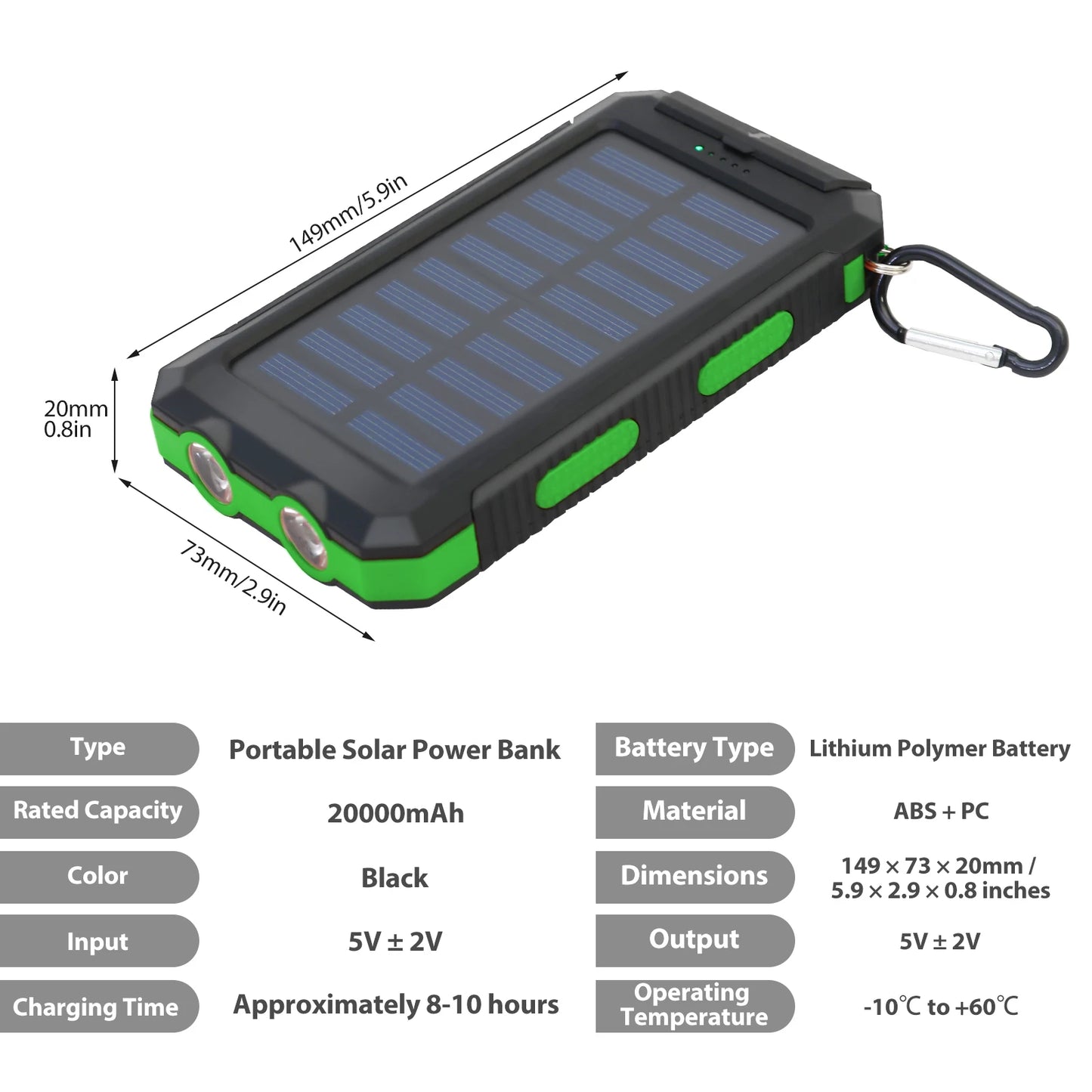 20,000mAh Solar Power Bank Waterproof — Compass Flashlight SOS Outdoor — view 10 of power banks