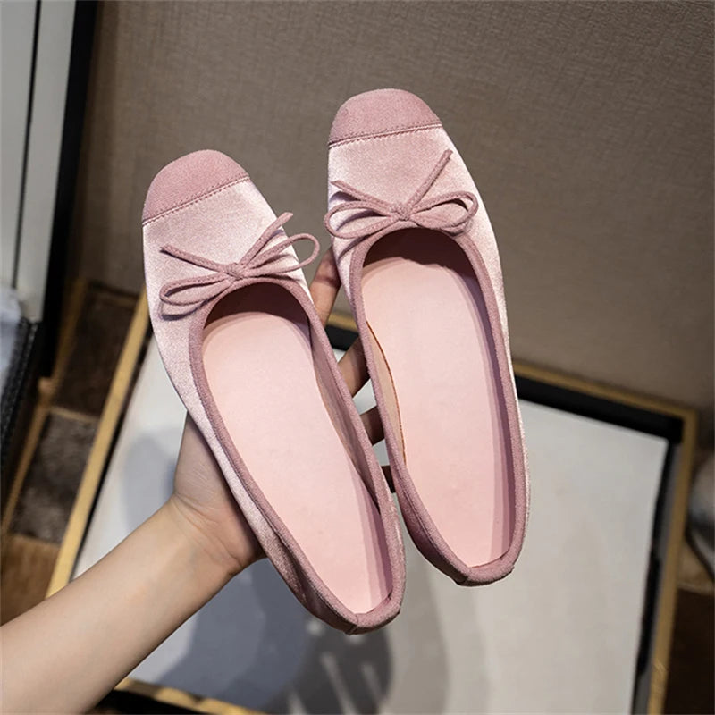 Flats & Ballet — Silk Bow Ballerina Flats, Breathable Square-Toe Coquette Loafers — view 5 of flats & ballet