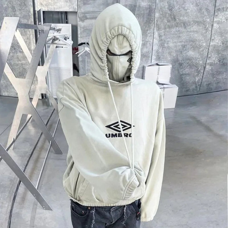 Double Hat Design Pullover Hoodie Men Women Ins New Y2k Ninja Mask Hooded Sweatshirt Winter Tide Loose Street Couple Jacket