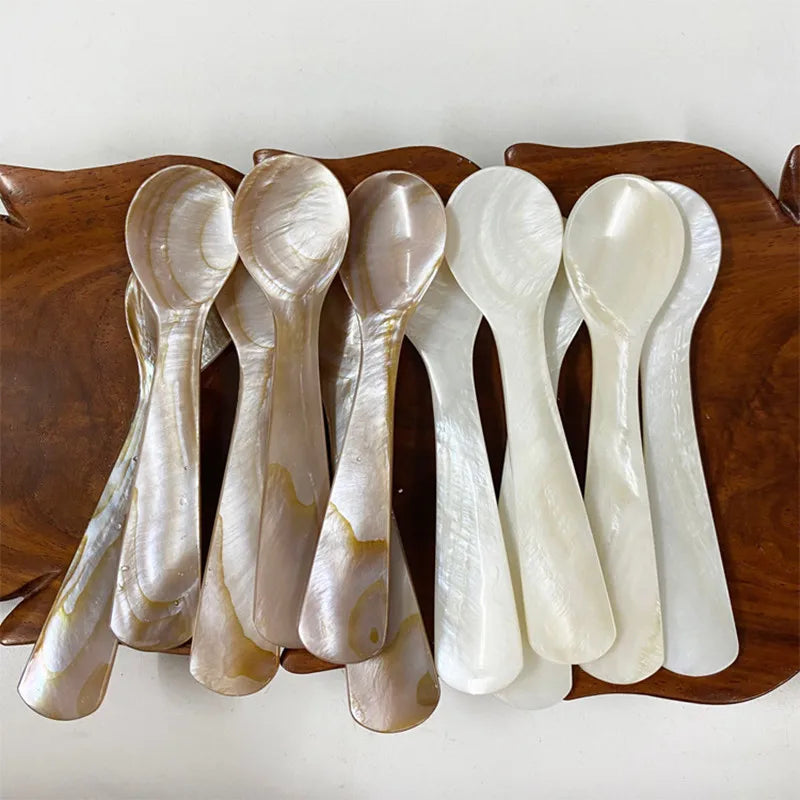 Natural Mother-of-Pearl Shell Spoons &mdash; 9-13cm Caviar, Coffee &amp; Dessert Seashell Teaspoons — view 2 of dining & tableware