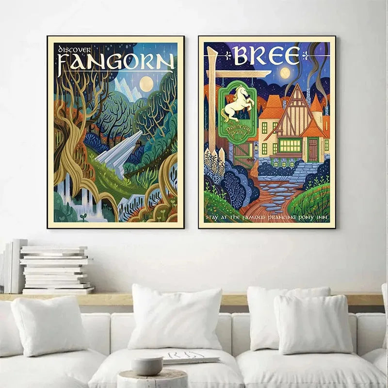 Middle-Earth Travel Canvas Poster &mdash; Vintage Lord of The Rings Fantasy Movie Wall Art — view 2 of wall art & prints