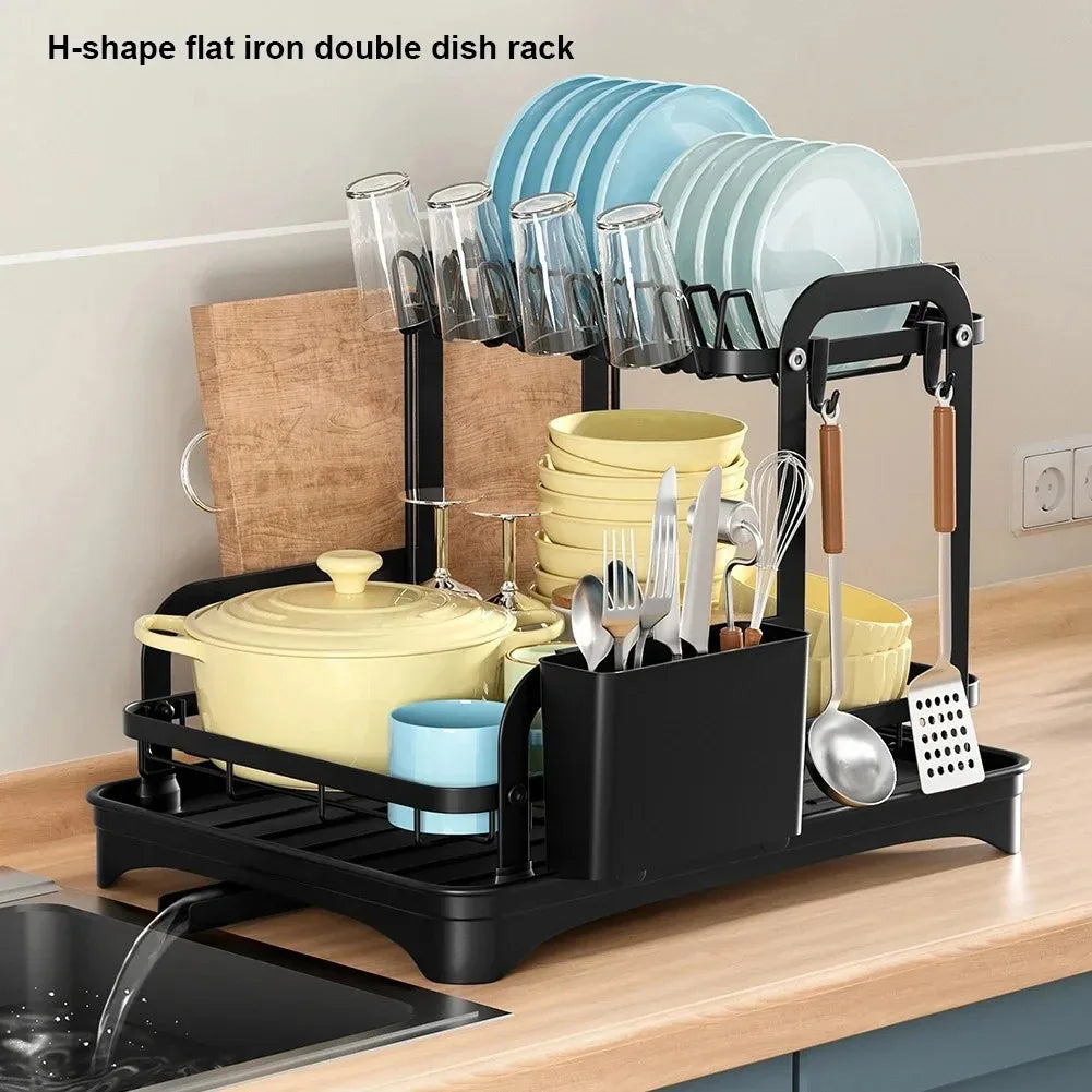 2-Tier Dish Drying Rack &mdash; Countertop Kitchen Storage with Drainboard &amp; Drain Basket — view 5 of kitchen gadgets