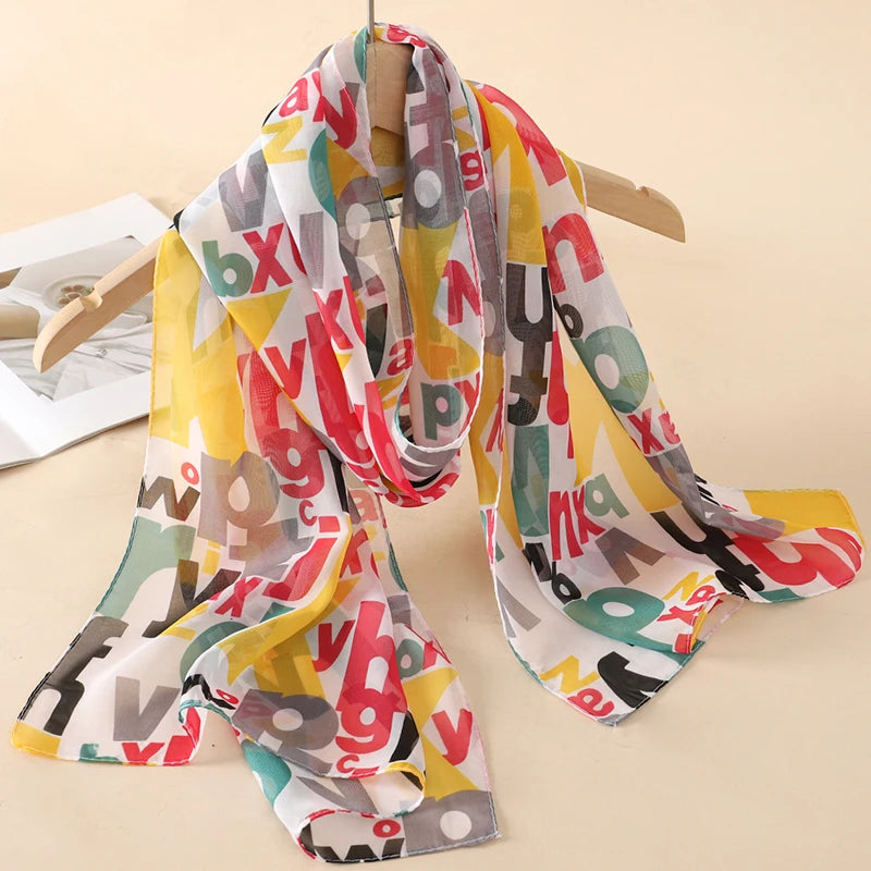 Printed Chiffon Scarf — Lightweight Sun-Protection Beach Shawl Wrap — view 17 of scarves