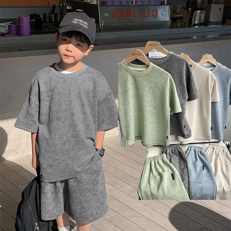 Boys Clothing Set 2024 Korean Loose Shirts+shorts 2pcs/set Sport Suits for Kids Teenager Tracksuits Casual Baby Outfits Clothes