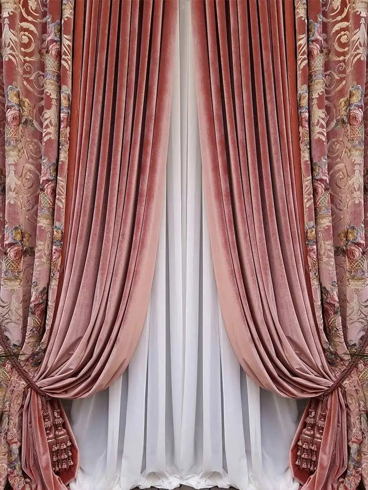 Palace Water Red Embroidered Velvet Curtains – Luxury Custom Drapes for Living Room & Bedroom