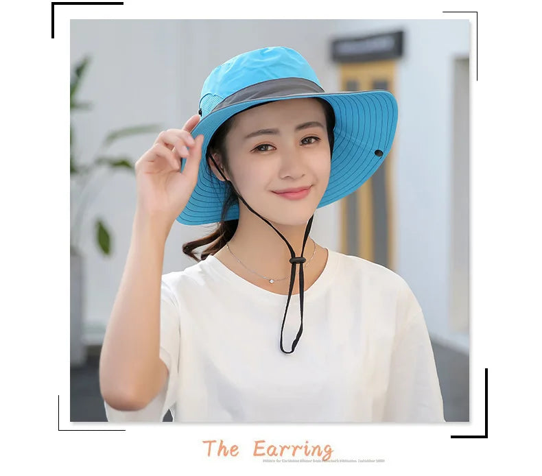 Child-Parents Fishing Hat Girls Outdoor UV Protection Bucket Hat Women's Panama Summer Wide Brim Bob Hiking Sun Hat for Woman