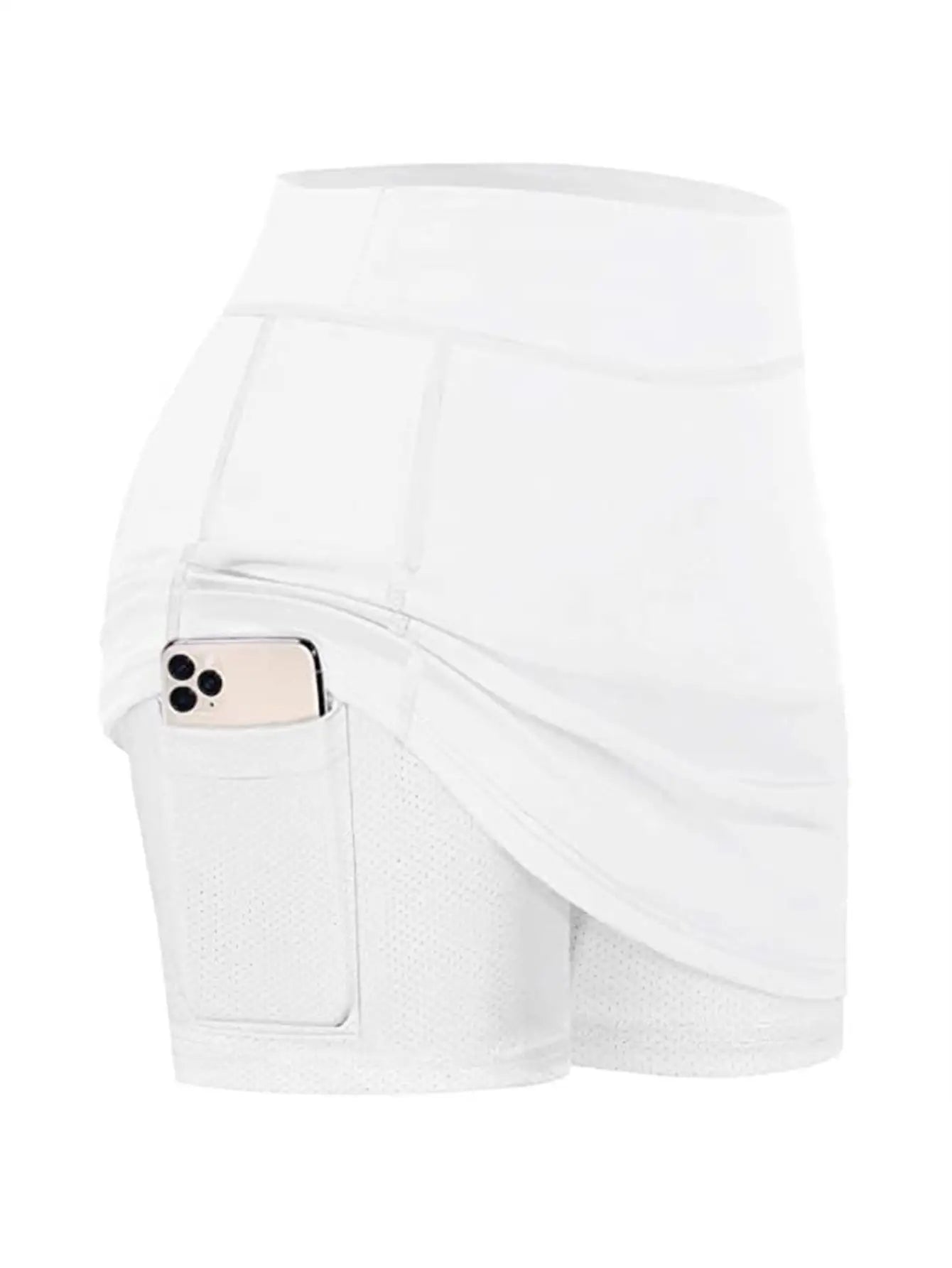 Pleated Tennis Skort 15-Inch — Mid-Length High-Waist with Golf Pockets — front view