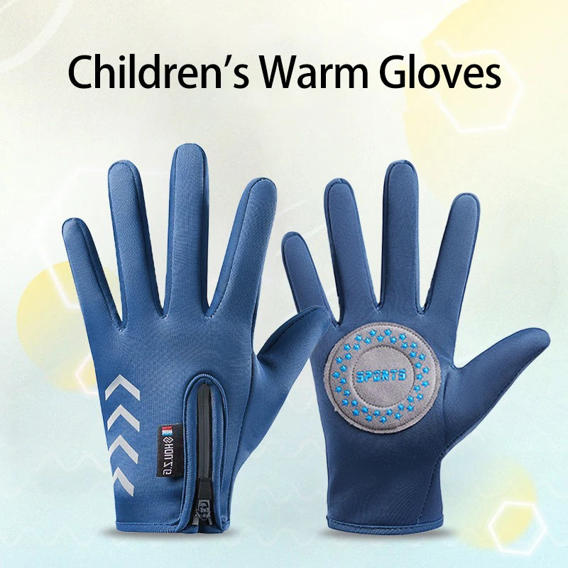 Winter Children's Gloves Cycling Kids Reflect Light Waterproof Non-Slip Fleece Warm Boy Ski Girl Scooter Autumn Gloves Zipper