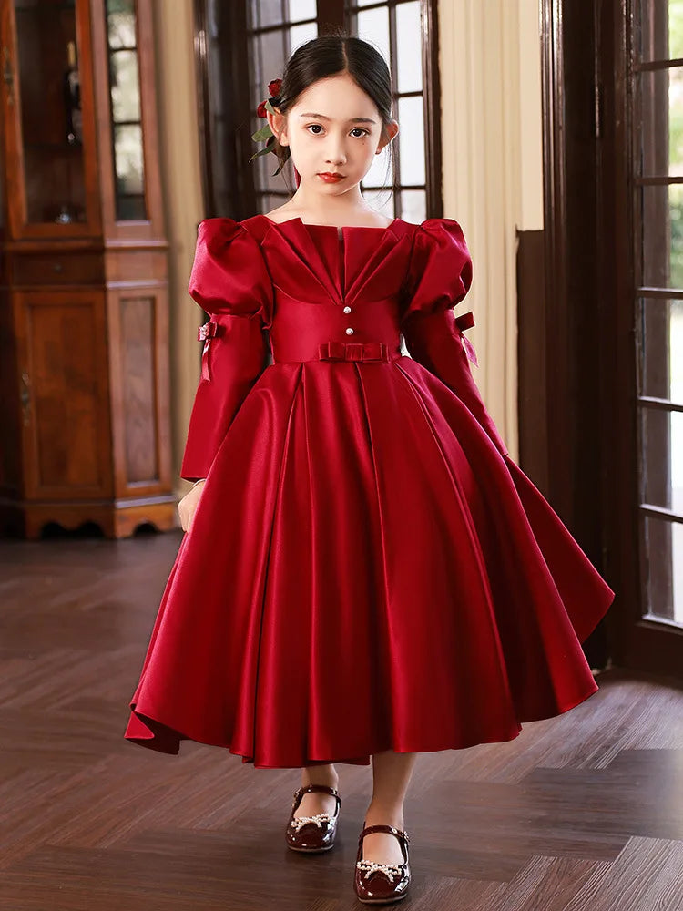 2024 Red Christmas Dress for Girls Children's Luxury Party Dress For Weddings Kid Girl Princess Beading Ball Gown Infant Vestido