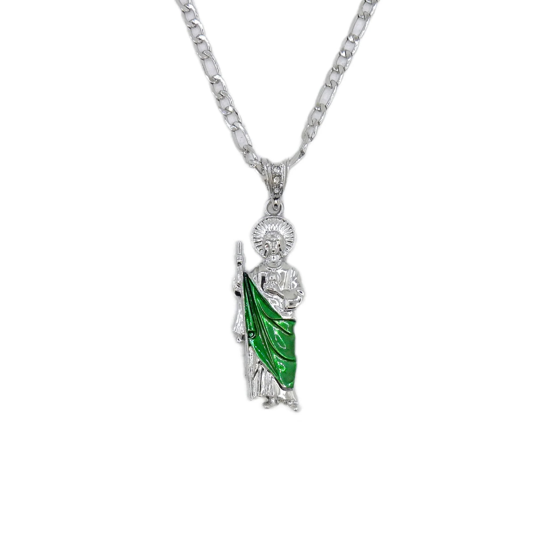 Saint Jude Necklace — 14K Gold Plated San Judas Pendant Figaro Chain Jewelry — view 8 of jewelry