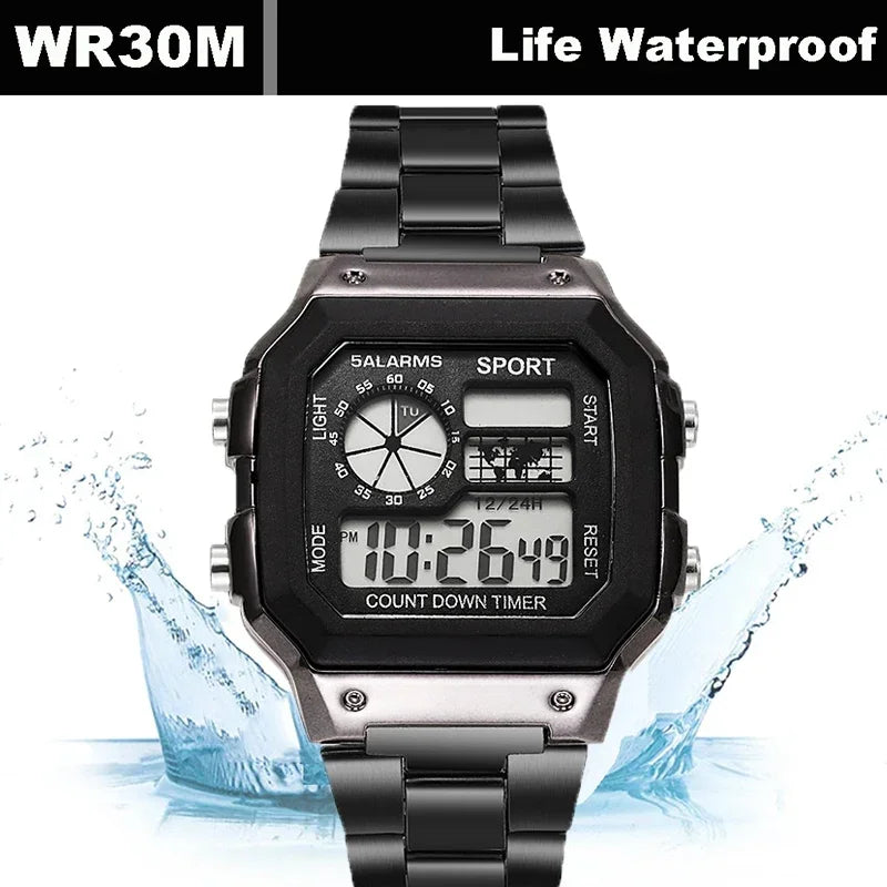 MAYZHISU Men's Digital Luxury Watch — Stainless Steel LED Military Sport Wristwatch — view 6 of watches