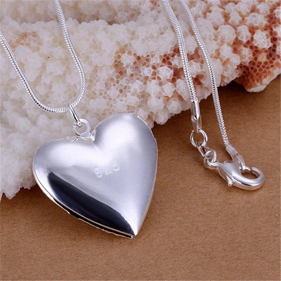 Unisex 925 Sterling Silver Photo Frame Pendant Necklace — Snake Chain Jewelry Gift — view 2 of jewelry