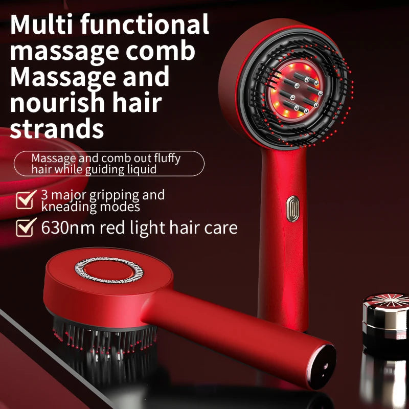 Electric Scalp Massage Comb with Red Light & Microcurrent – Hair Growth Massage Brush with Oil Applicator