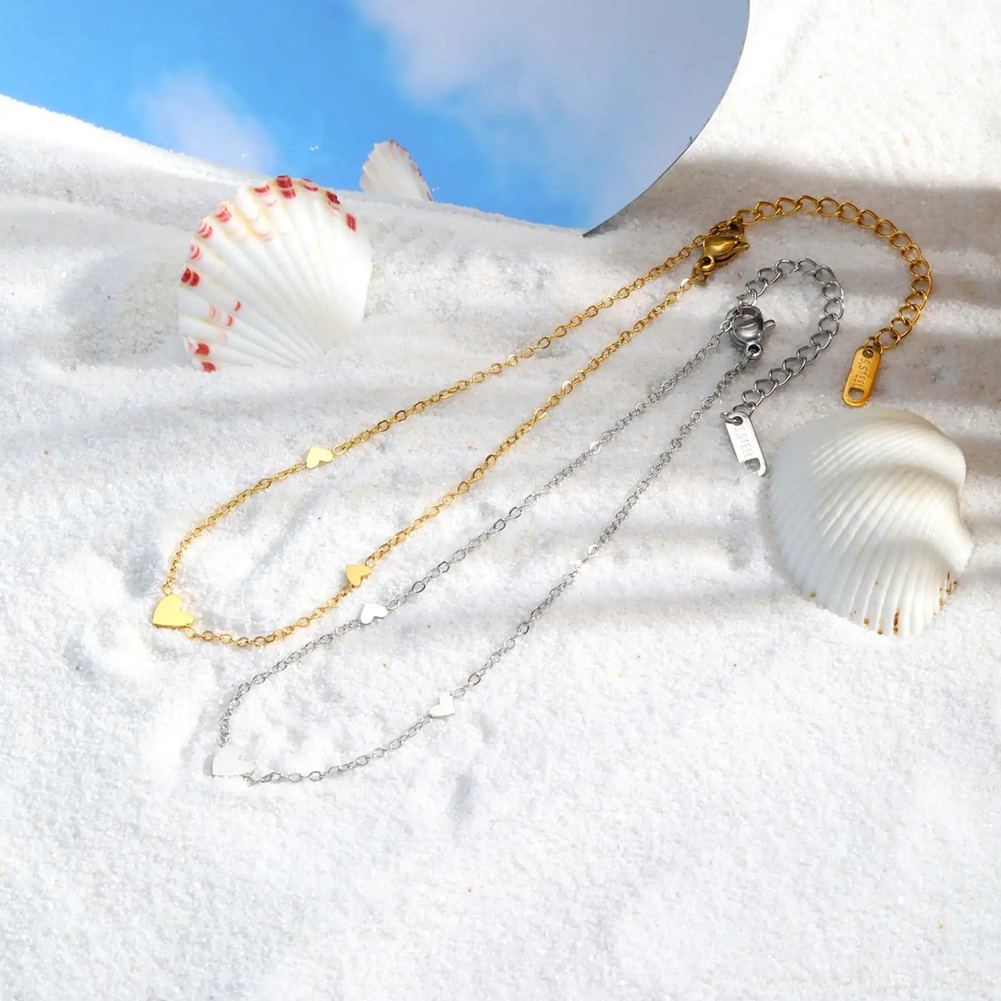 Stainless Steel Heart Anklet — Gold-Plated Dainty Beach Anklet for Women — view 4 of jewelry