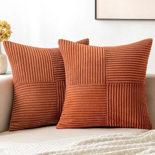 Rust Boho Corduroy Throw Pillow Cover &mdash; 18&times;18 in Terracotta Patchwork Accent Cushion — view 1 of cushion covers & pillow cases