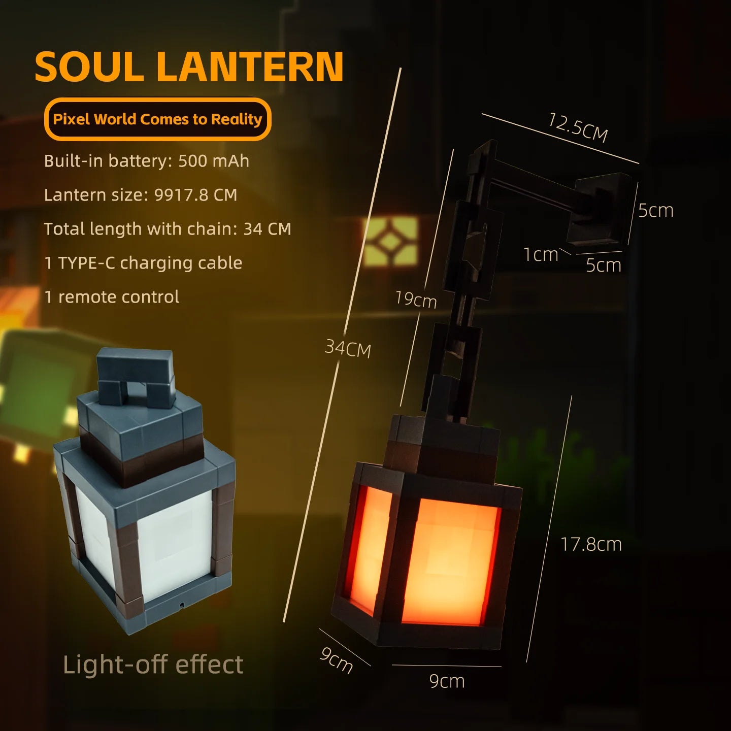 Pixel Style Night Light Lantern — 16-Color DIY Portable Tabletop Decoration Lamp