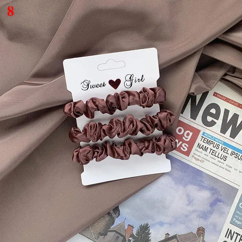 3pcs Beautiful Rubber Hair bands Hair tie Hair Accessories Satin Elastic Pigtails Ponytail Summer Women Children Candy Color — view 12 of product