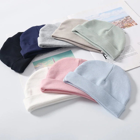 Newborn 100% Cotton Soft Bonnet Cap - Unisex Solid-Color Baby Beanie — view 1 of baby hats