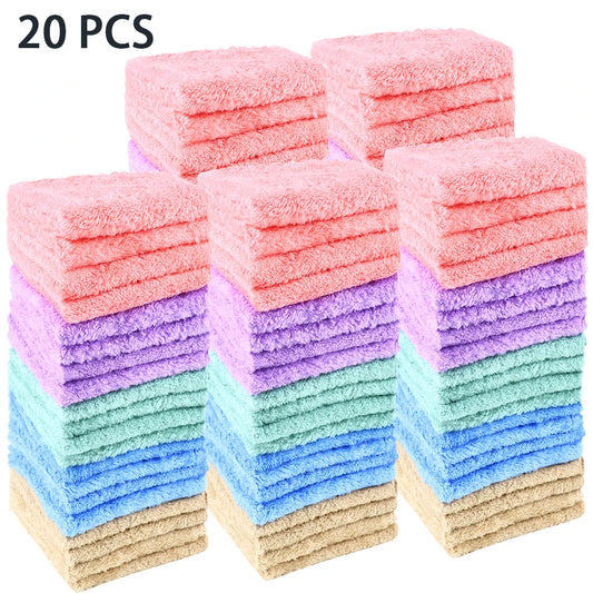 Bath Towels Washcloths 20-Pack — Soft Absorbent Solid-Color Square Face Cloths for Bathroom