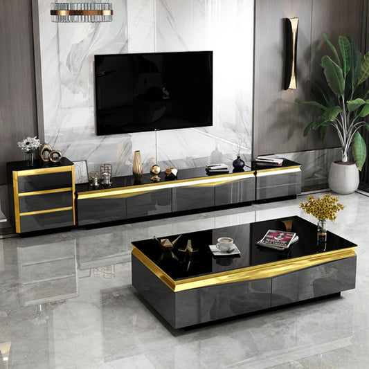 Modern TV Stand & Coffee Table Set – Gold Stainless Steel Luxury Living Room Furniture