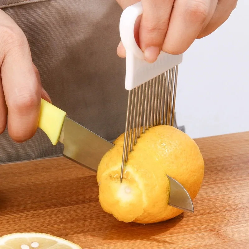 Colorful Onion Slicer — Stainless Steel Potato Chip & Onion Holder for Chopping — view 3 of kitchen gadgets