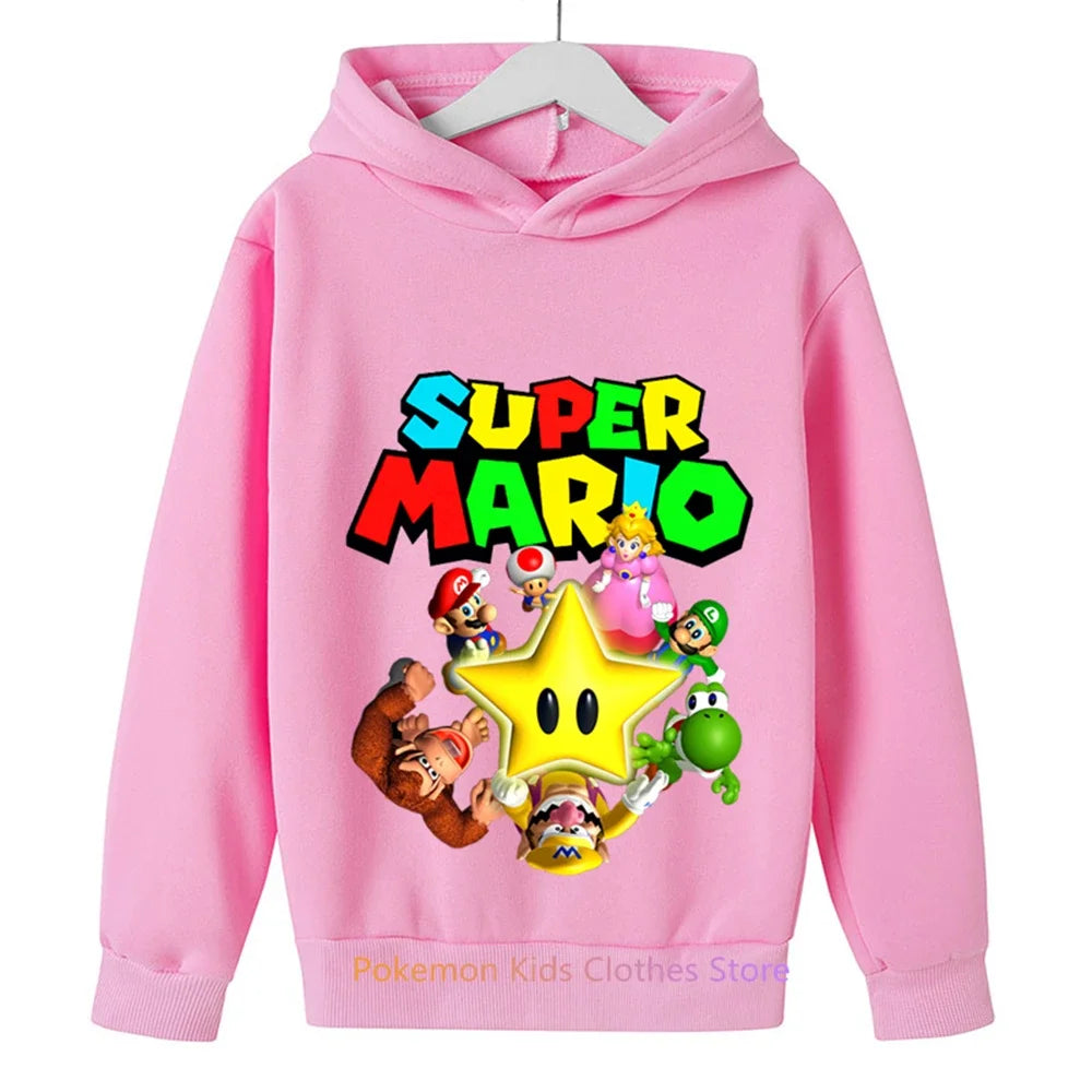 Children Super Mario Bros Hoodie Kids Sweashirt Boys Long Sleeve Game Clothes Harajuku Baby Cartoon Spring Autumn Tops