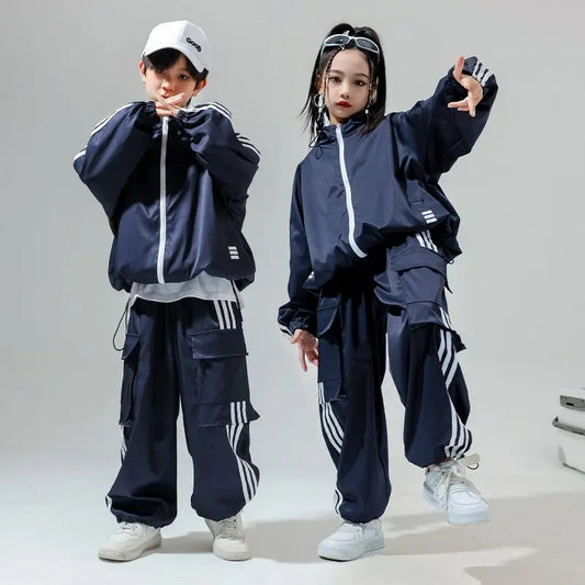 Boys Hip Hop Costume Street Dance Blue Sweater  Pants Girls Jazz Dance Clothes Hiphop Performance Suit Rave Wear