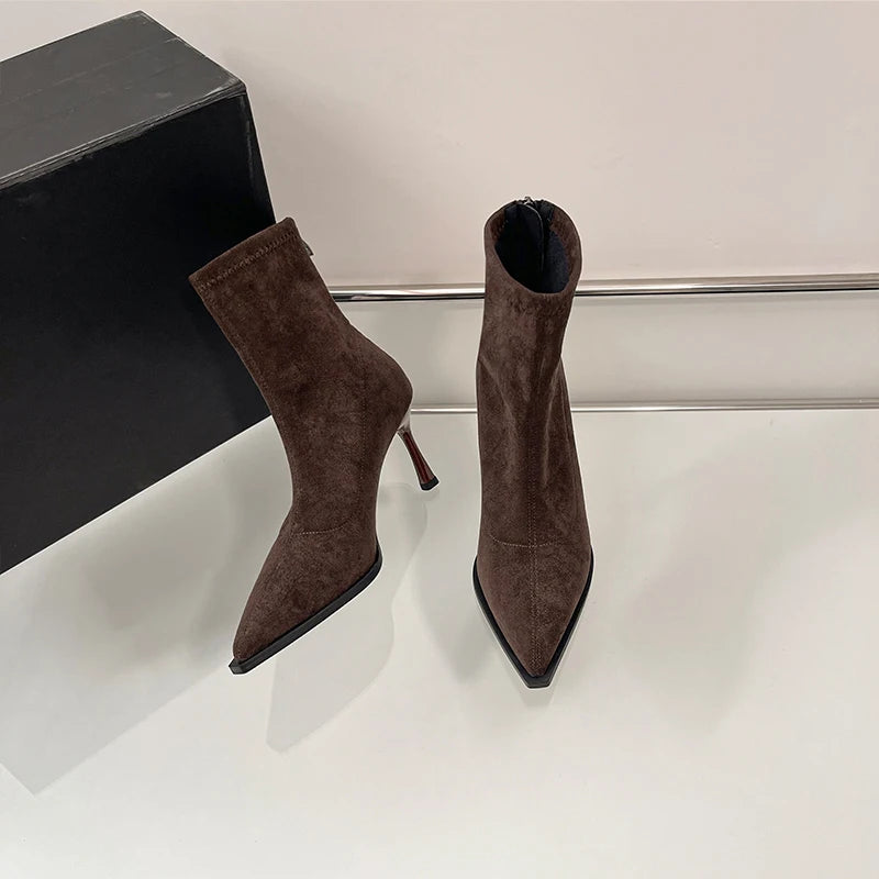 Heels & Pumps — Pointed-Toe Stretch Ankle Boots, Slim Booties Heeled Autumn Winter — view 8 of heels & pumps
