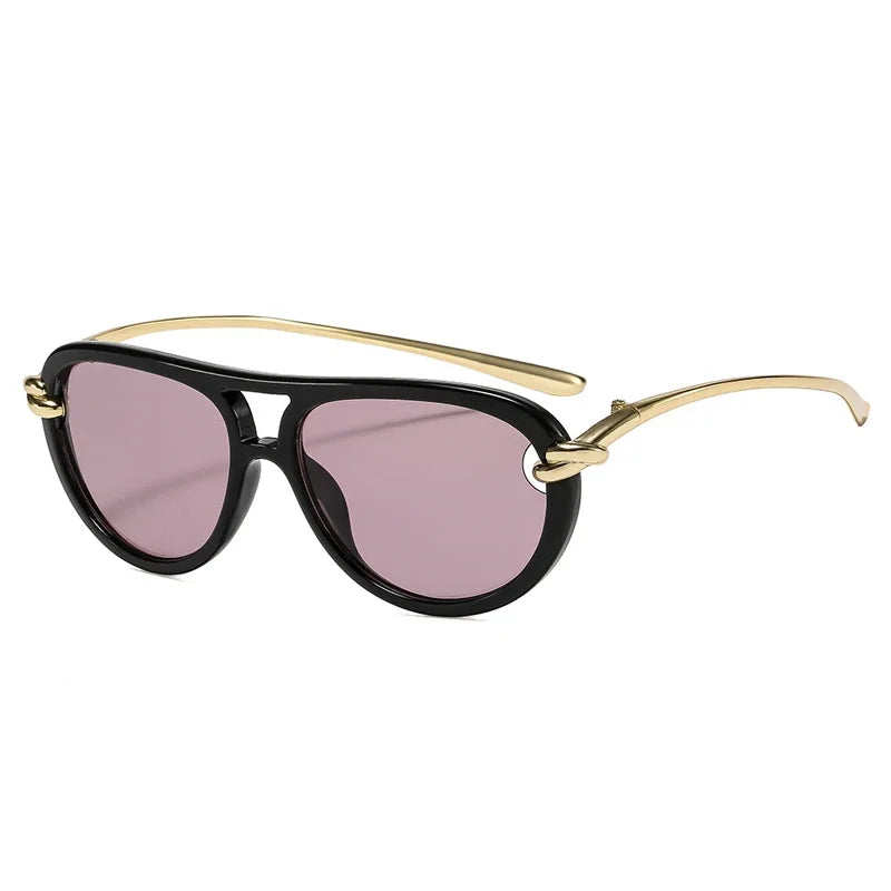 Double-Bridge Pilot Sunglasses Y2K — Ins Popular Aviator Oval Hollow UV400 Designer Shades — view 6 of sunglasses