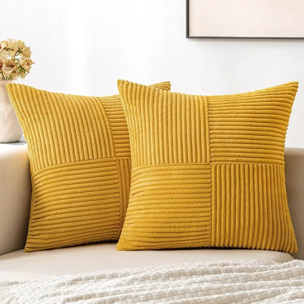 Rust Boho Corduroy Throw Pillow Cover &mdash; 18&times;18 in Terracotta Patchwork Accent Cushion — view 7 of cushion covers & pillow cases