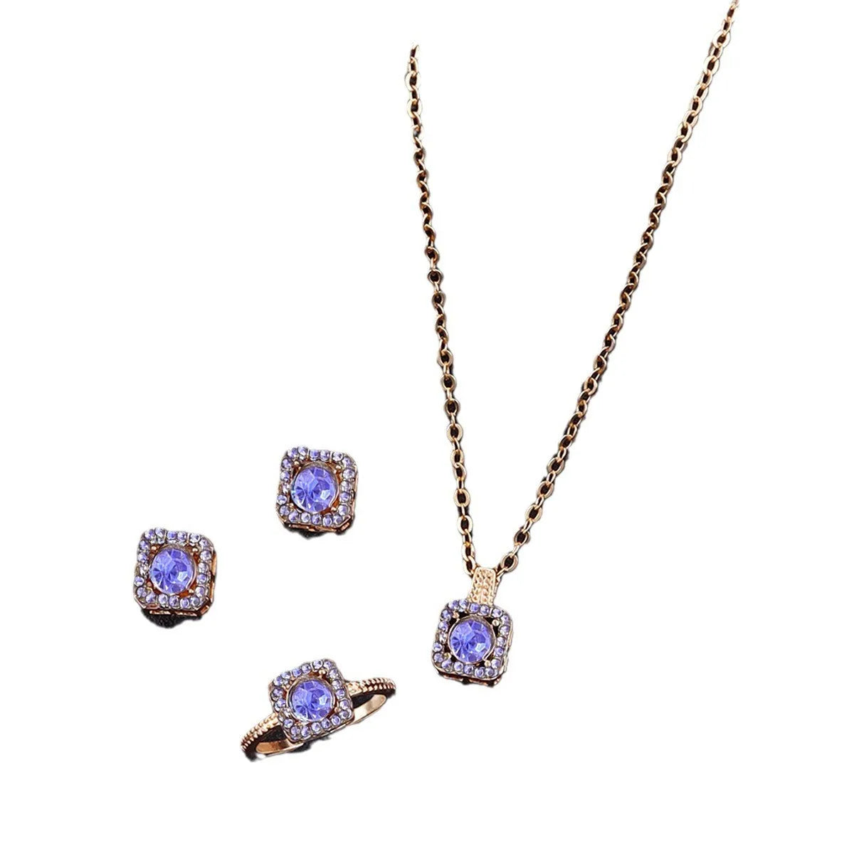 Luxury Cube Crystal Jewelry Set Women's Elegant Necklace Earrings Bracelet Statement Set — view 4 of jewelry sets