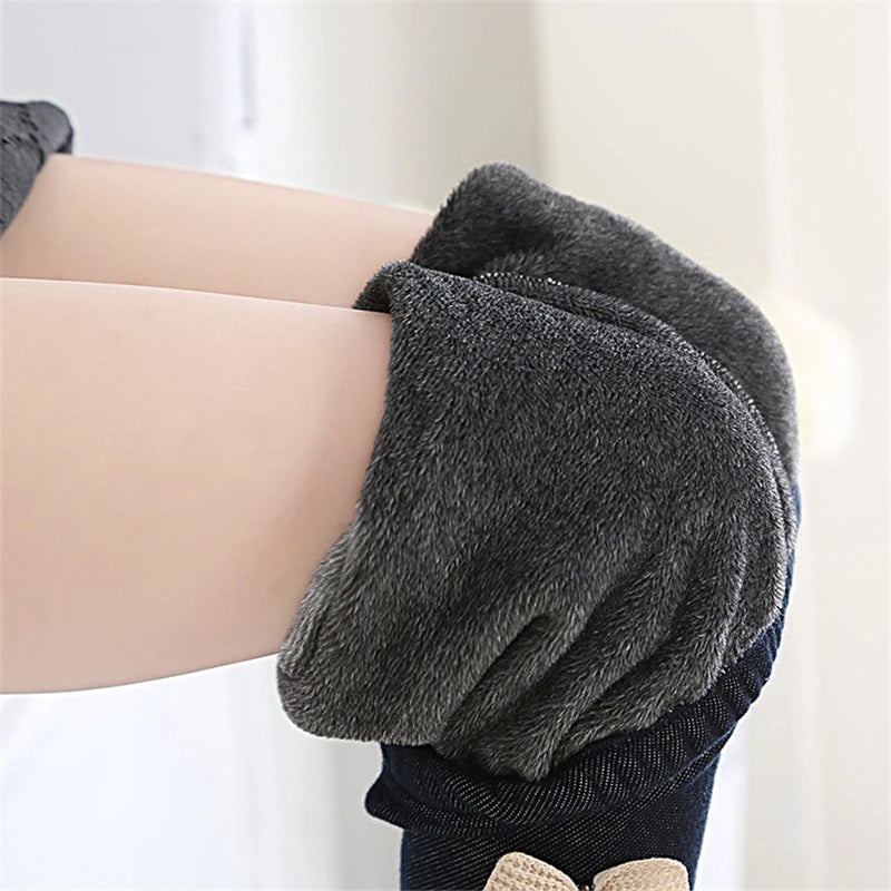 New Autumn Winter Girls Jean Pants Warm Children Leggings Thicken Velvet Bowknot Kids Trousers