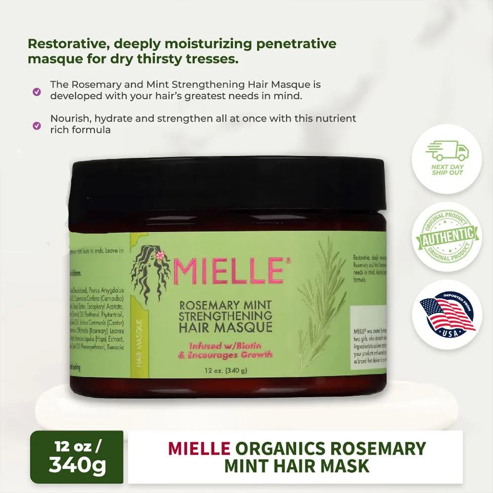 4-in-1 Mielle Rosemary Mint Hair Care Set – Shampoo, Conditioner, Strengthening Hair Masque, & Scalp Oil