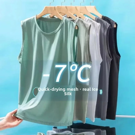 Men's ice silk mesh sleeveless tank vest for summer workouts