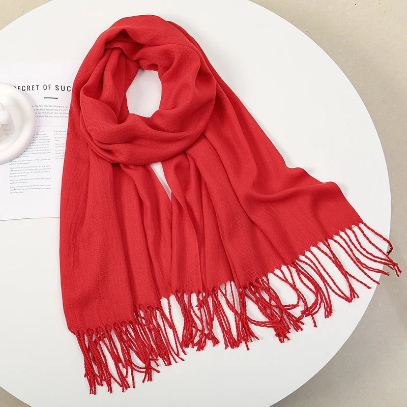 Solid Pashmina Scarf Tassel — Minimalist Cashmere-Feel Capsule Wardrobe Wrap for Women & Men — view 6 of scarves & wraps