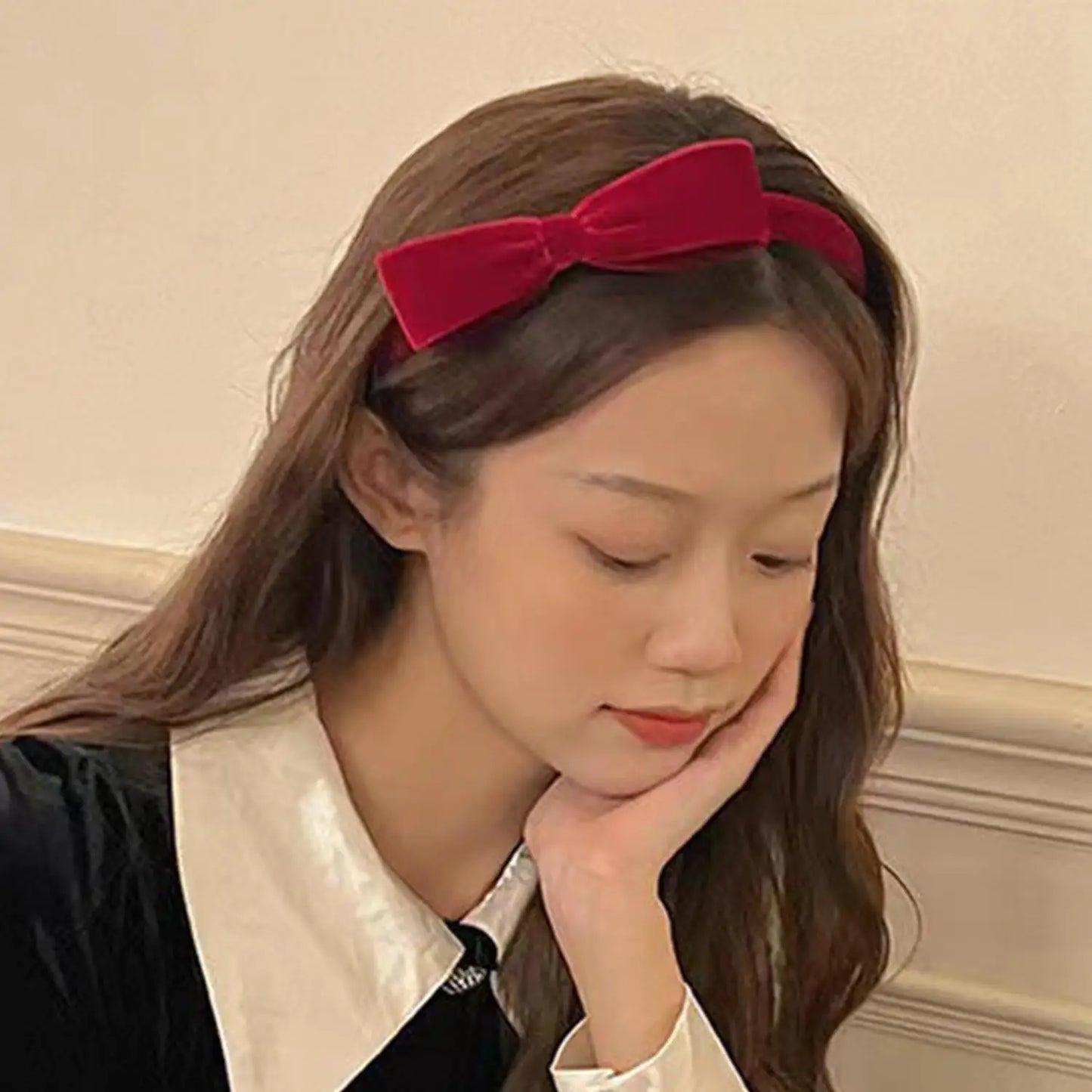 Elegant Velvet Bow Headband for Women Red Black Bowknot Hair Band Sweet Girls Hairband Party Hair Hoop Hair Accessories Headwear — view 2 of product