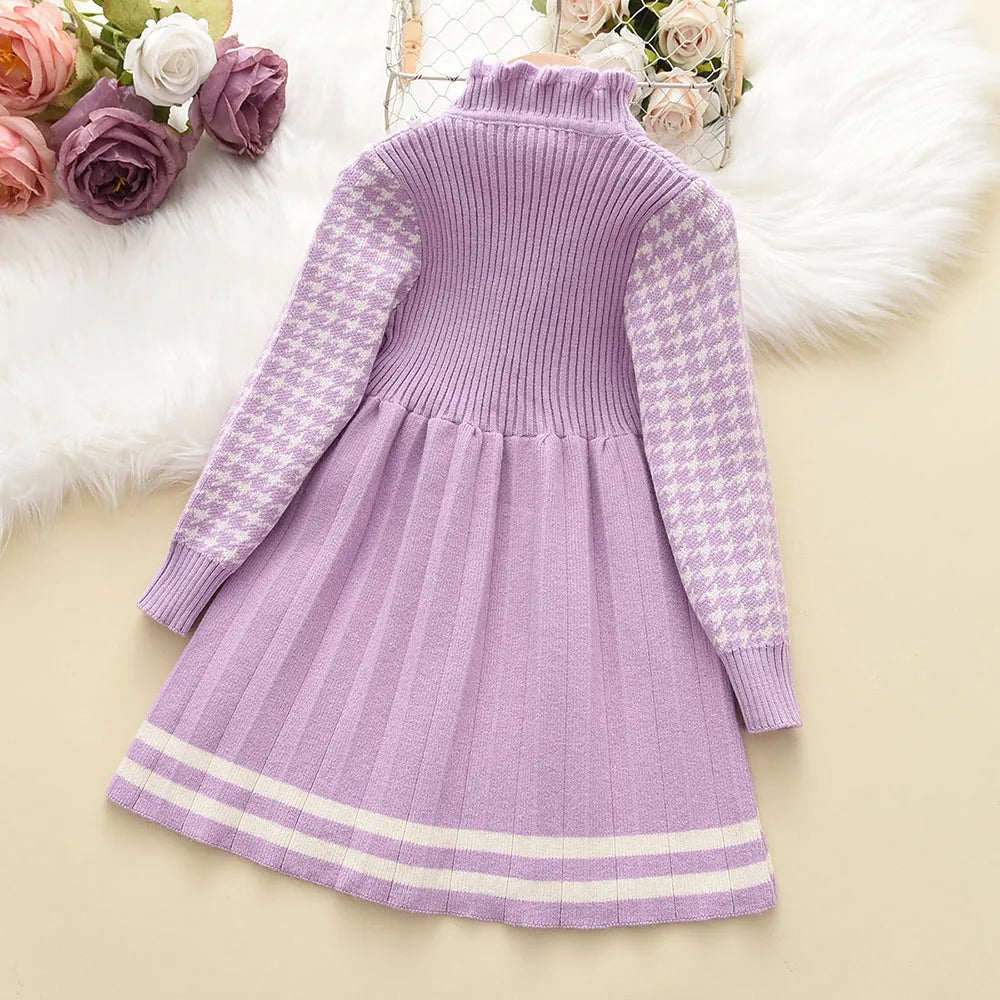 Bear Leader Girls' Knitted Sweater Dress – Autumn Winter Princess Party Outfit (4-8Y)