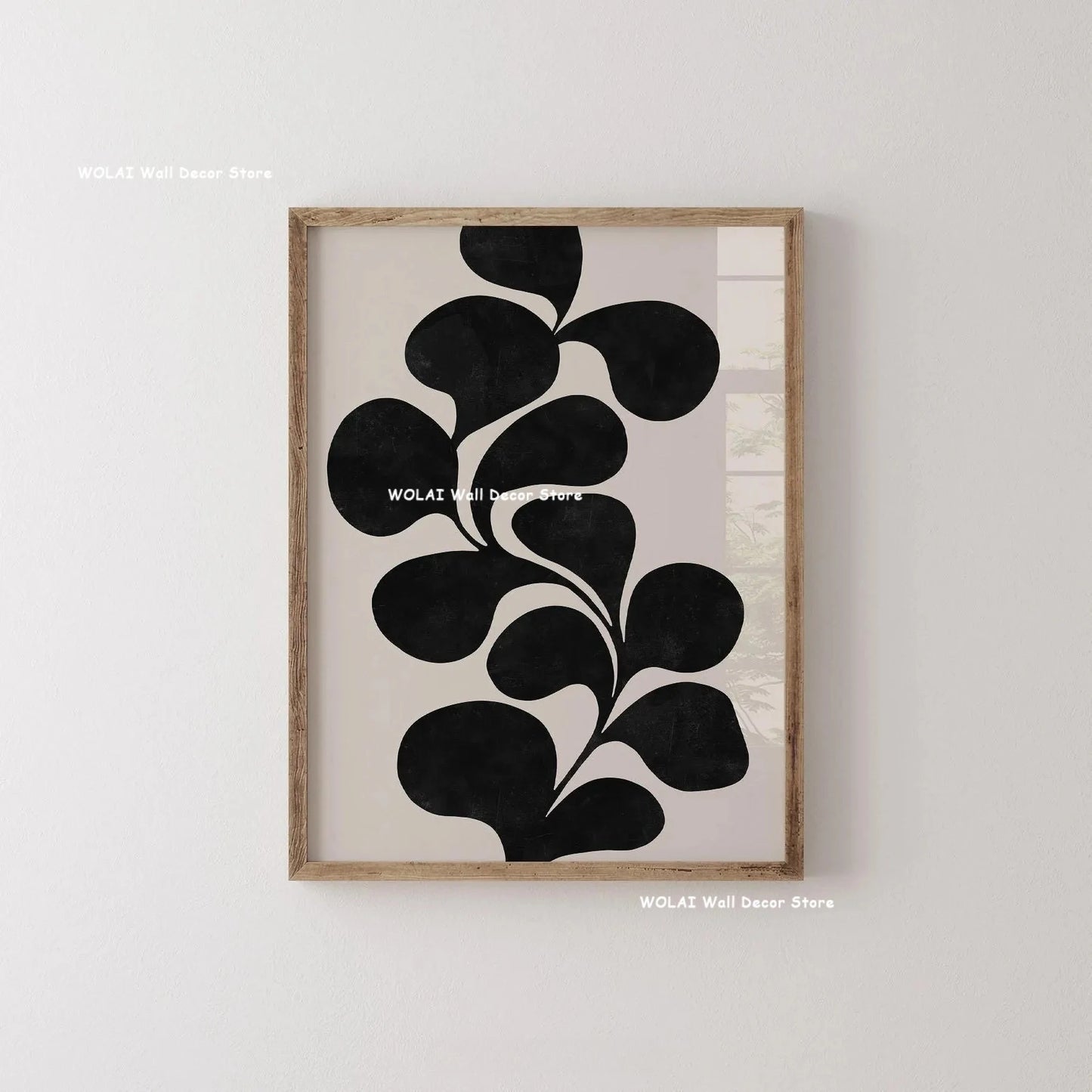 Abstract Moody Plant Canvas Poster — Mid-Century Beige & Black Floral Wall Art