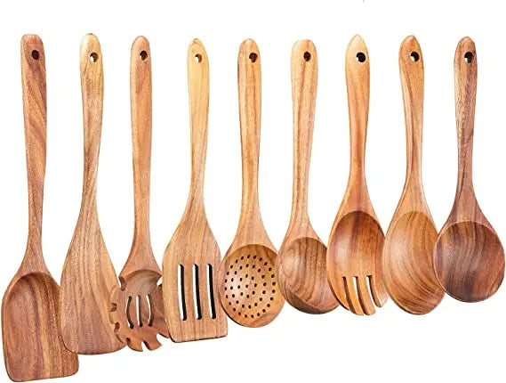 Teak Wooden Cooking Spoons Set — Smooth Non-Stick Kitchen Utensils (1-10 Pcs) — view 10 of dining & tableware