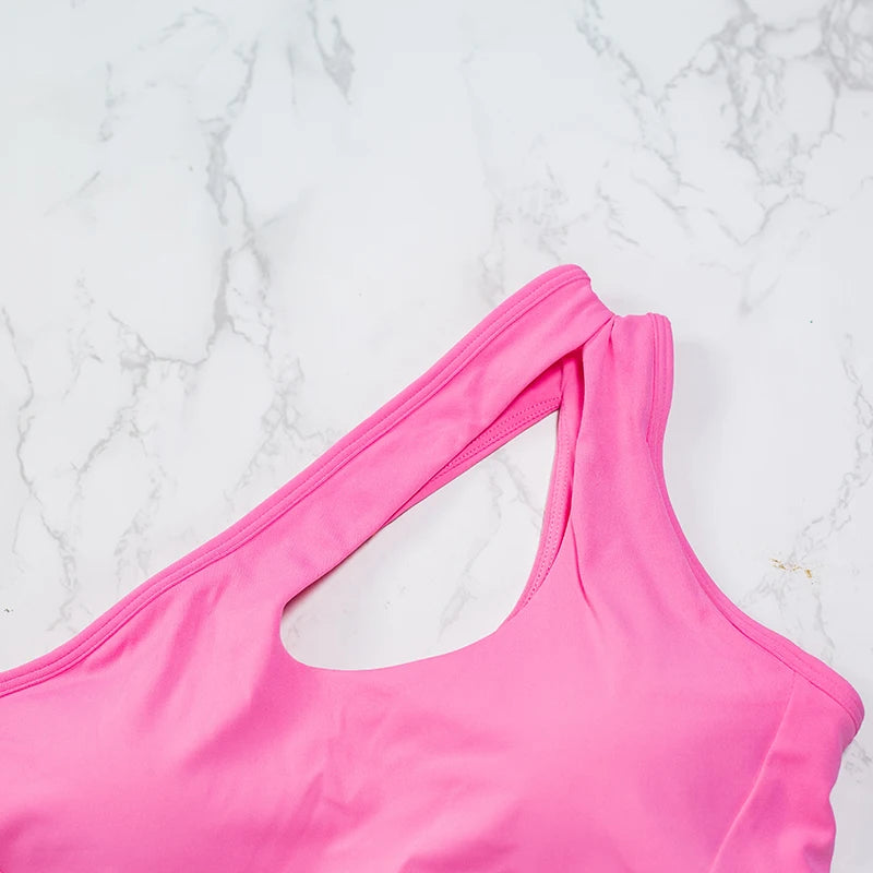 Women’s One-Shoulder Yoga Sports Bra — Fitness Gym Running Workout Top Vest — view 4 of sports bras