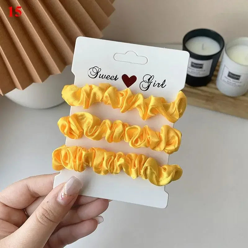 3pcs Beautiful Rubber Hair bands Hair tie Hair Accessories Satin Elastic Pigtails Ponytail Summer Women Children Candy Color — view 9 of product