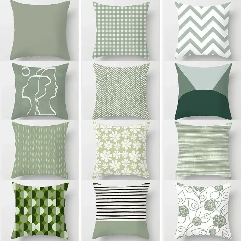 Delicate Green Geometric Pillowcase — Breathable Art-Pattern Cushion Cover for Home — view 2 of cushion covers & pillow cases