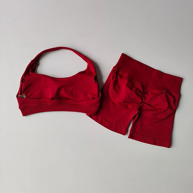 Women's Activewear Halter Sports Bra + Biker Shorts Set — High-Waist Pilates Yoga 2-Piece — view 15 of women's activewear