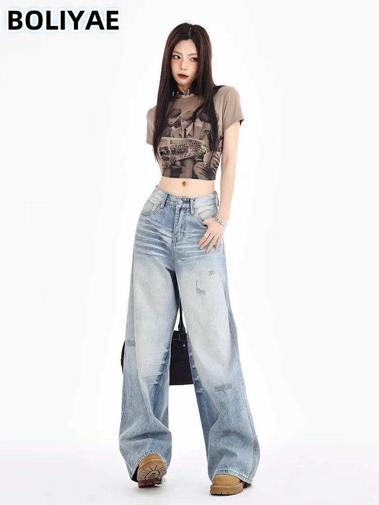 Boliyae Fashion Baggy Jeans Women Y2K Streetwear Vintage 2024