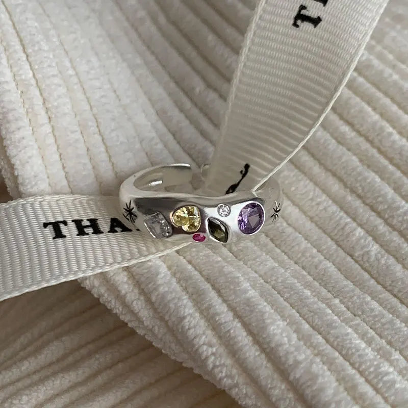 Women's 925 Sterling Silver Colorful Heart Stone Ring — Geometric Fashion Jewelry — view 13 of jewelry