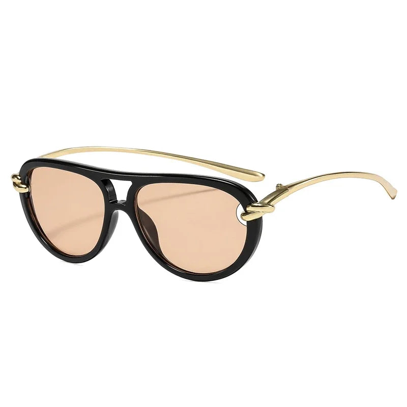 Double-Bridge Pilot Sunglasses Y2K — Ins Popular Aviator Oval Hollow UV400 Designer Shades — view 7 of sunglasses