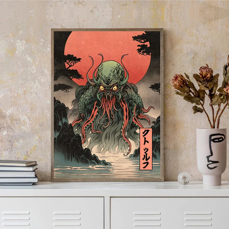 Home Decor Japanese Rising Skeletons Poster — Creepy Ghost Zombie Halloween Canvas Wall Art — view 2 of home decor