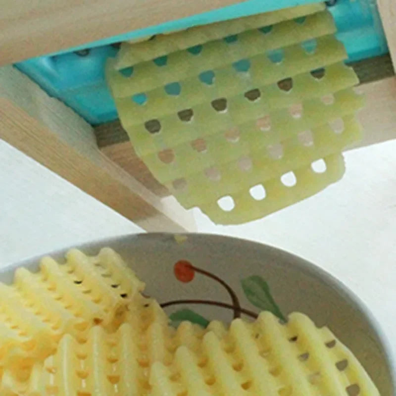 Fries Grid Potato Cutter with Wooden Push Block — Stainless Steel Chip Shredder — view 2 of kitchen gadgets
