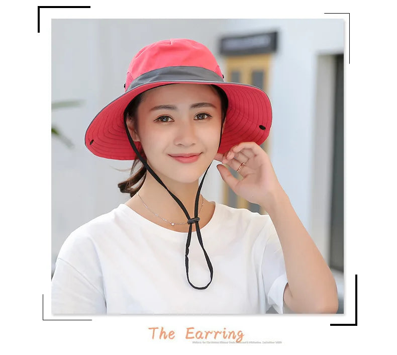 Child-Parents Fishing Hat Girls Outdoor UV Protection Bucket Hat Women's Panama Summer Wide Brim Bob Hiking Sun Hat for Woman