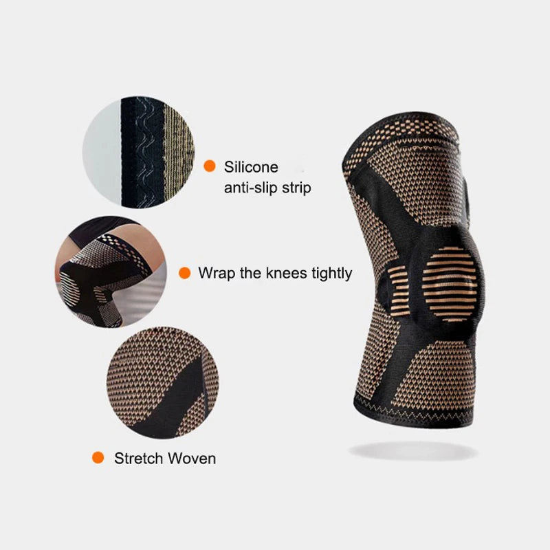 Orthopedic Knee Compression Sleeve — Copper Nylon Patella Stabilizer — view 3 of braces & support